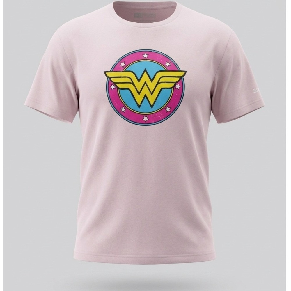 Six Flags Wonder Woman Girls L T-Shirt Graphic Pink Solid Regular Modern